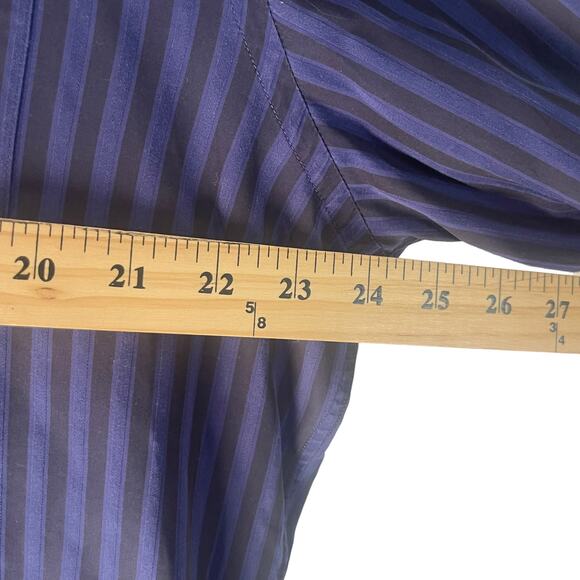 Bugatchi Size XL Blue Black Shaped Fit Striped Print Cotton Button Up Shirt - Picture 7 of 8